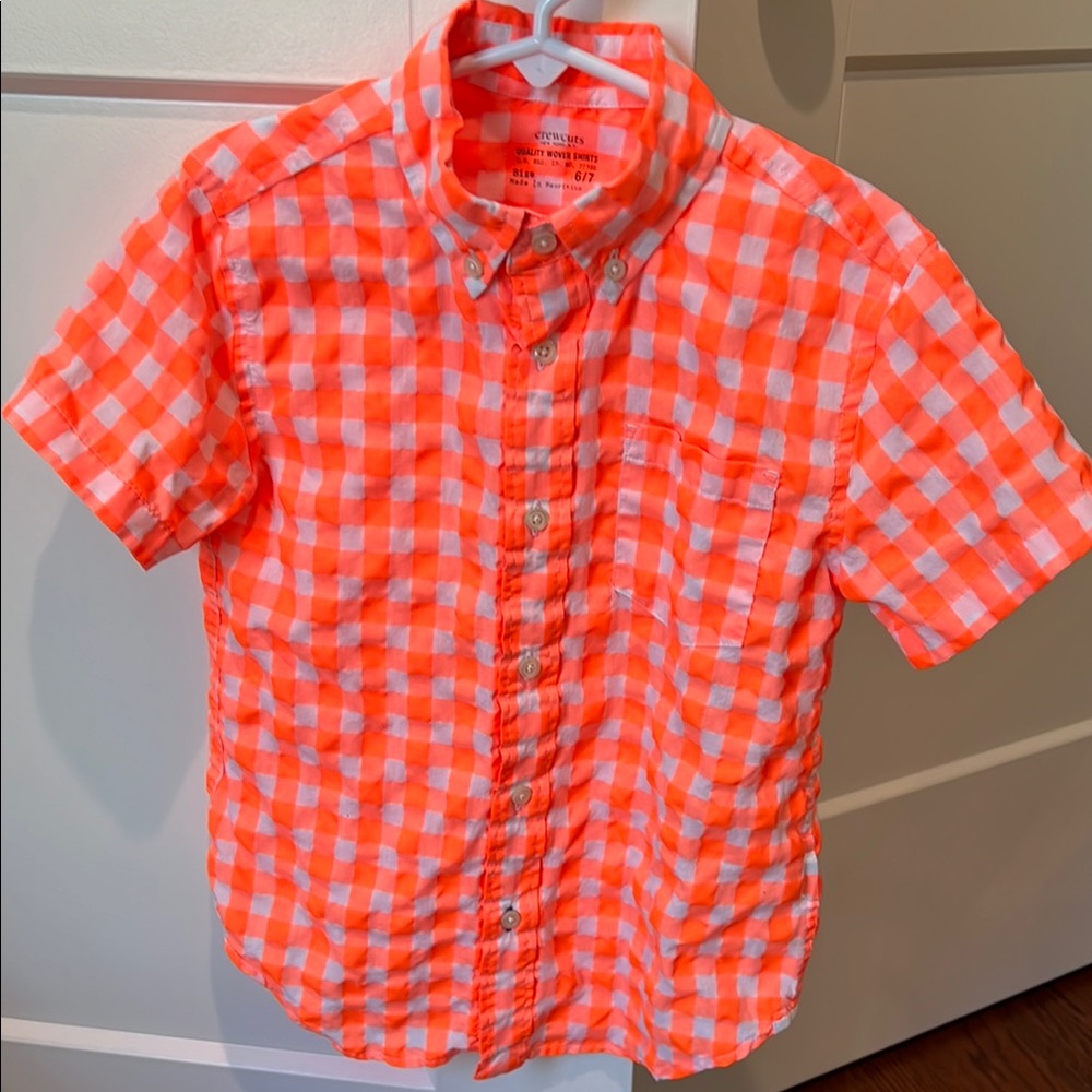 Orange and White Checkered Button-Up Shirt